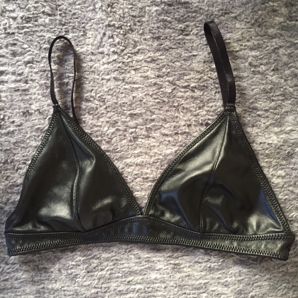 Black leather bralette